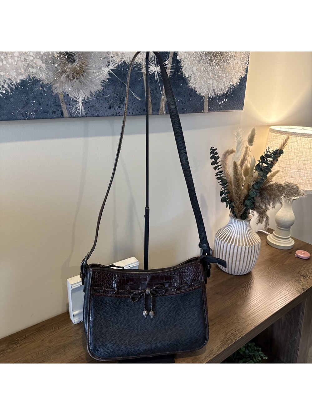 Brighton Shoulder Bag Black And Dark Brown Zipper Top